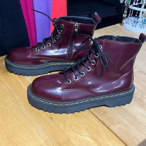 Burgundy or wine zip side boots